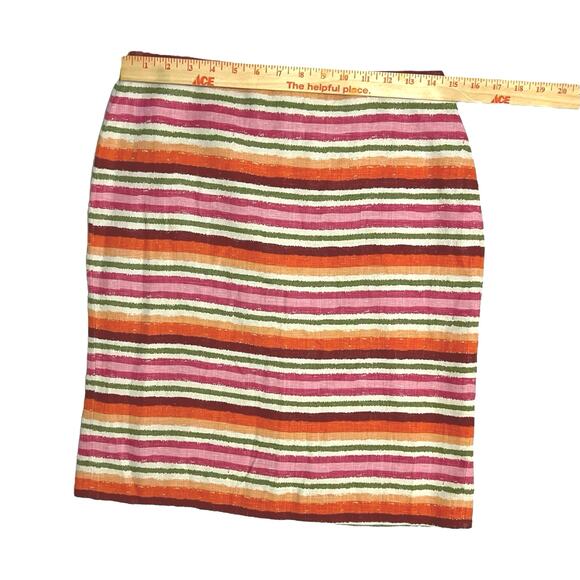 Talbots Striped Linen Pencil Straight Lined Mini Skirt Size 4 Spring Pink Orange - Picture 7 of 9